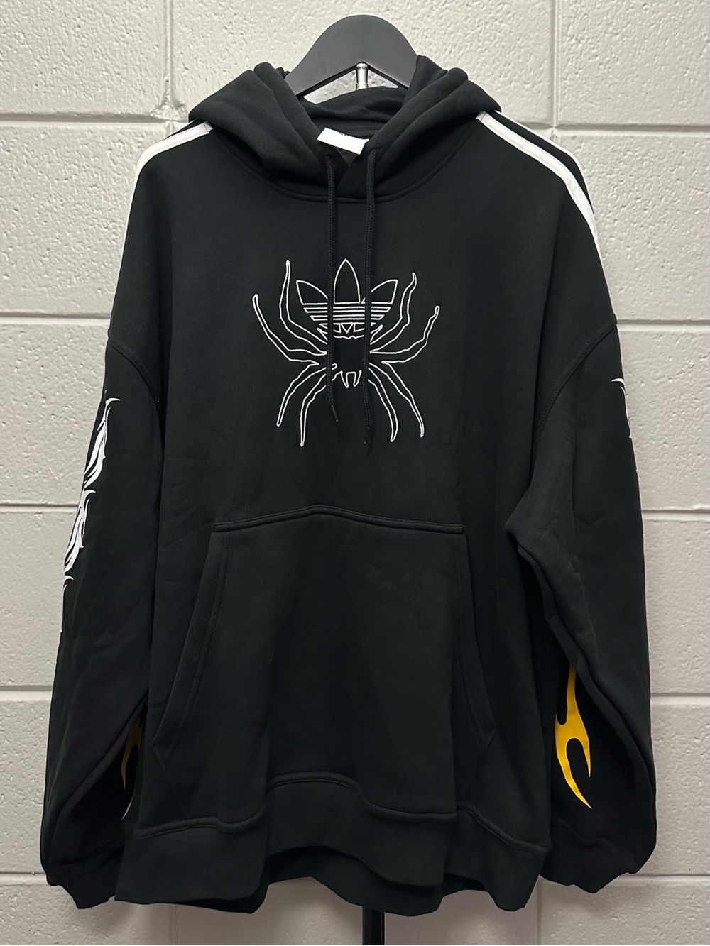 Adidas Originals Spiders Flame Hoodie Mens L Black Y2K Gothic Trefoil JW0223